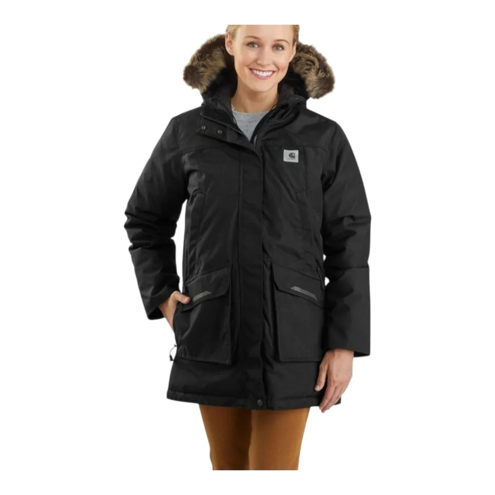 Carhartt Yukon Extreme Parka Faux Fur Detachable Hood Sz Medium 8-10  Black - Picture 3 of 10